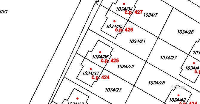 Křelov 425, Křelov-Břuchotín na parcele st. 1034/36 v KÚ Křelov, Katastrální mapa