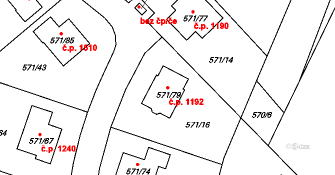 Mníšek pod Brdy 1192 na parcele st. 571/79 v KÚ Rymaně, Katastrální mapa