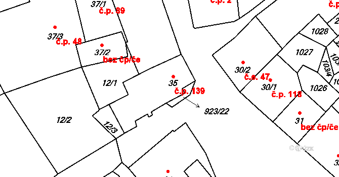 Velhartice 139 na parcele st. 35 v KÚ Velhartice, Katastrální mapa