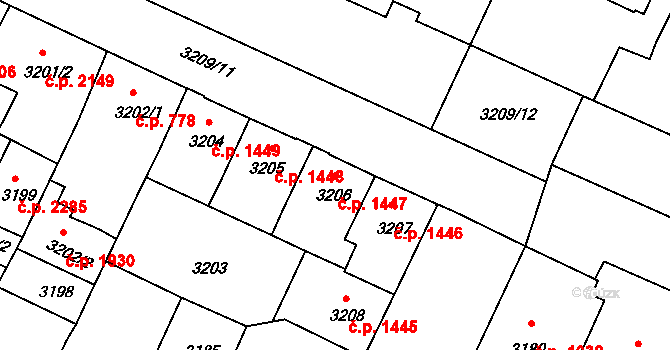 Předměstí 1447, Litoměřice na parcele st. 3206 v KÚ Litoměřice, Katastrální mapa