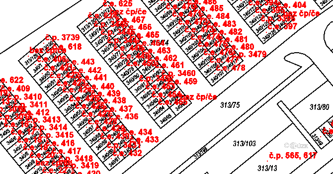 Vyškov-Předměstí 459, Vyškov na parcele st. 340/94 v KÚ Vyškov, Katastrální mapa