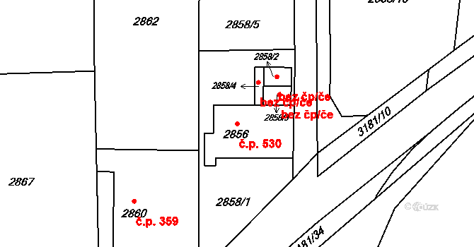 Polanka nad Odrou 530, Ostrava na parcele st. 2856 v KÚ Polanka nad Odrou, Katastrální mapa
