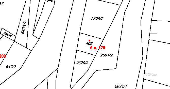 Trnava 179 na parcele st. 406 v KÚ Trnava u Zlína, Katastrální mapa
