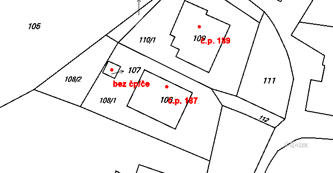 Děhylov 187 na parcele st. 106 v KÚ Děhylov, Katastrální mapa