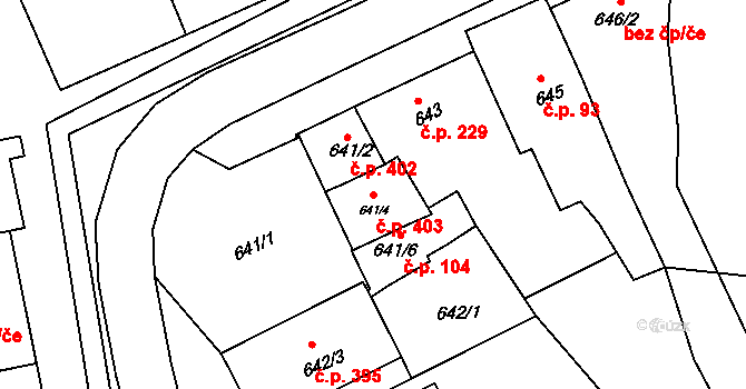 Bošovice 403 na parcele st. 641/4 v KÚ Bošovice, Katastrální mapa