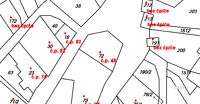 Vršovice 45 na parcele st. 72 v KÚ Vršovice u Opavy, Katastrální mapa