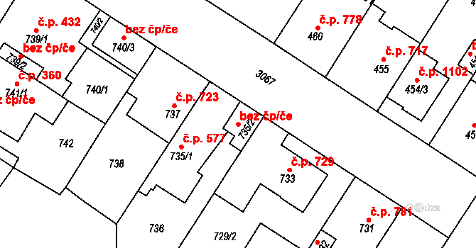 Plzeň 46599533 na parcele st. 735/2 v KÚ Bolevec, Katastrální mapa