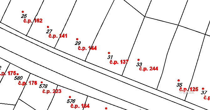 Vícemilice 137, Bučovice na parcele st. 31 v KÚ Vícemilice, Katastrální mapa