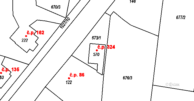 Otovice 324 na parcele st. 570 v KÚ Otovice u Karlových Var, Katastrální mapa