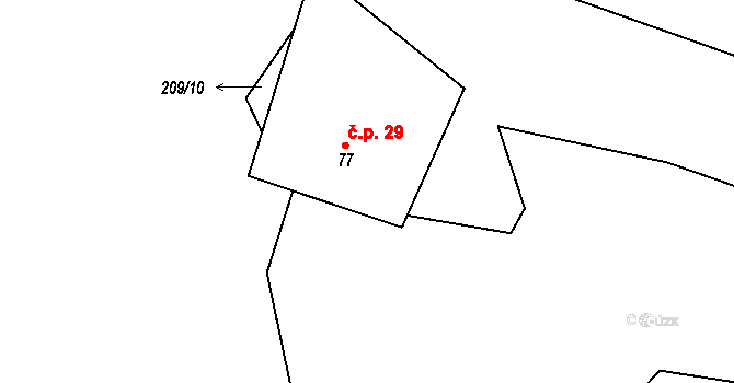 Františky 29, Krouna na parcele st. 77 v KÚ Františky, Katastrální mapa