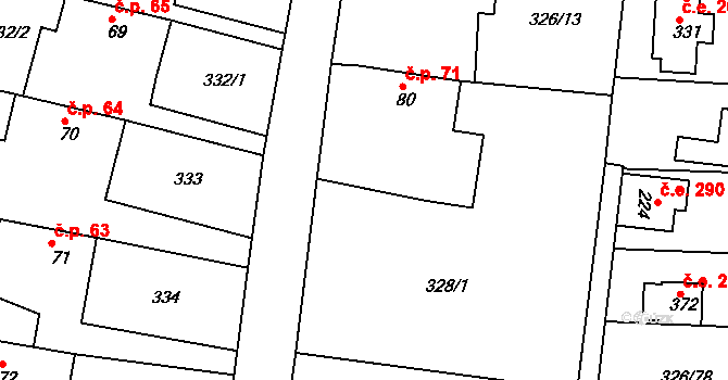Hoješín 71, Seč na parcele st. 80 v KÚ Hoješín, Katastrální mapa