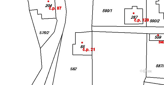 Dolní Kamenice 21, Česká Kamenice na parcele st. 85 v KÚ Dolní Kamenice, Katastrální mapa