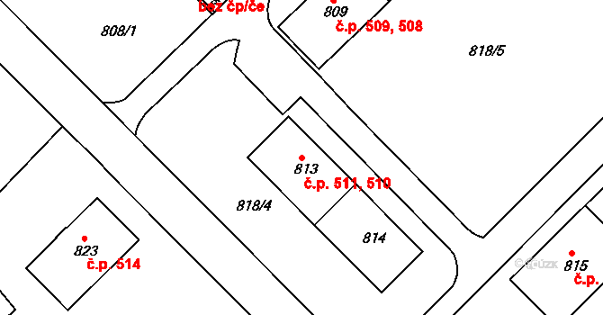 Litomyšlské Předměstí 510,511, Vysoké Mýto na parcele st. 813 v KÚ Vysoké Mýto, Katastrální mapa