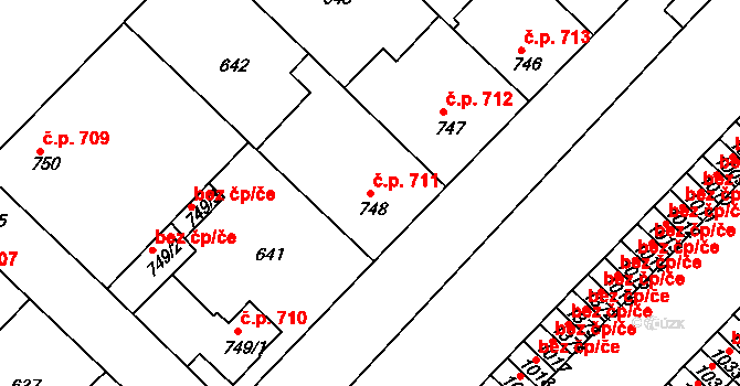 Neratovice 711 na parcele st. 748 v KÚ Neratovice, Katastrální mapa
