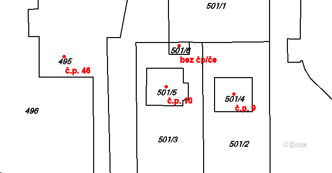 Malé Předměstí 10, Horšovský Týn na parcele st. 501/5 v KÚ Horšovský Týn, Katastrální mapa