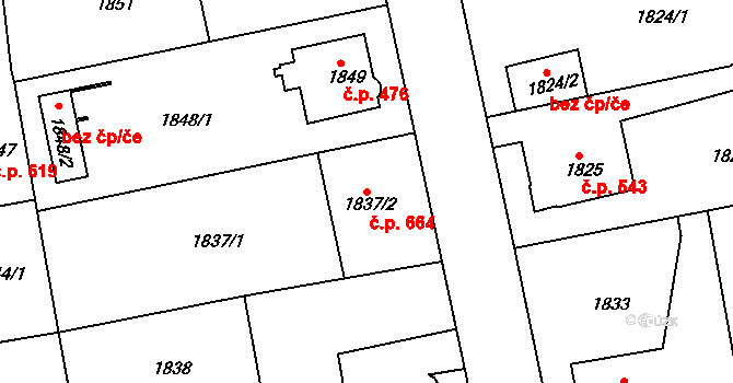Pražské Předměstí 664, Jaroměř na parcele st. 1837/2 v KÚ Jaroměř, Katastrální mapa