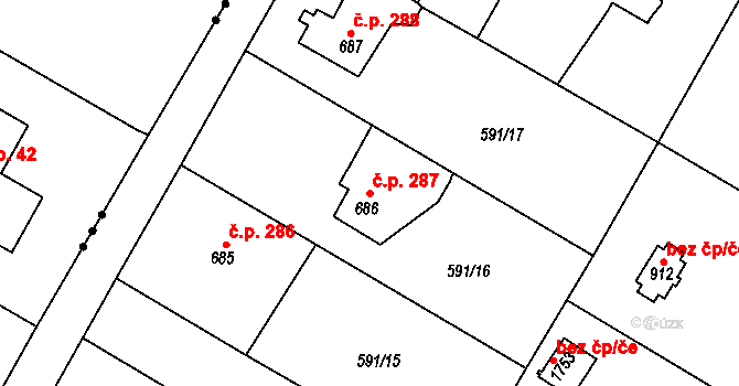 Broumov 287 na parcele st. 686 v KÚ Broumov, Katastrální mapa