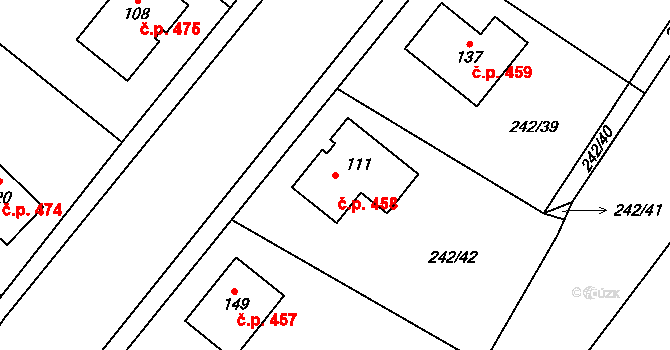 Pod Vinicí 458, Žiželice na parcele st. 111 v KÚ Loukonosy, Katastrální mapa