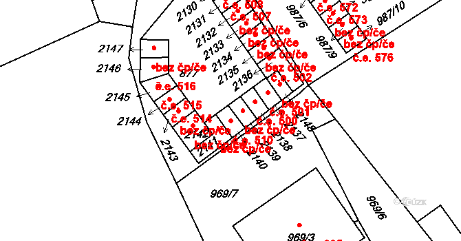 Jedovnice 510 na parcele st. 2140 v KÚ Jedovnice, Katastrální mapa