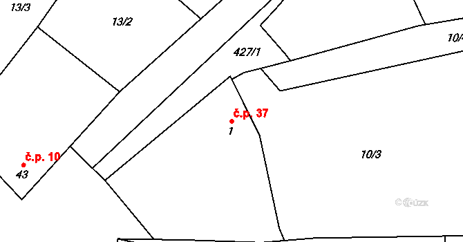 Petrovice 37 na parcele st. 1 v KÚ Petrovice u Blanska, Katastrální mapa