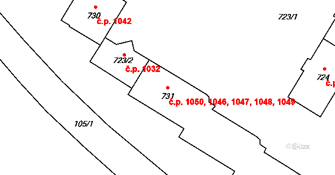 Kopřivnice 1046,1047,1048,1049, na parcele st. 731 v KÚ Kopřivnice, Katastrální mapa