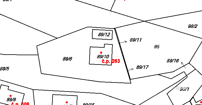 Křemže 263 na parcele st. 89/10 v KÚ Křemže, Katastrální mapa