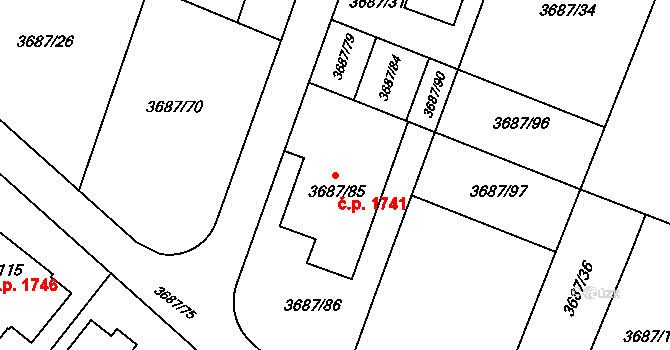 Kunovice 1741 na parcele st. 3687/85 v KÚ Kunovice u Uherského Hradiště, Katastrální mapa