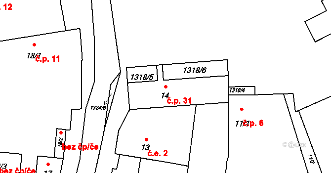 Blatno 31 na parcele st. 14 v KÚ Blatno u Podbořan, Katastrální mapa