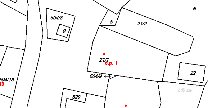Charvatce 1, Libčeves na parcele st. 21/1 v KÚ Charvatce u Loun, Katastrální mapa