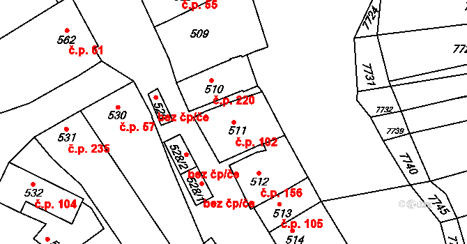 Šitbořice 102 na parcele st. 511 v KÚ Šitbořice, Katastrální mapa