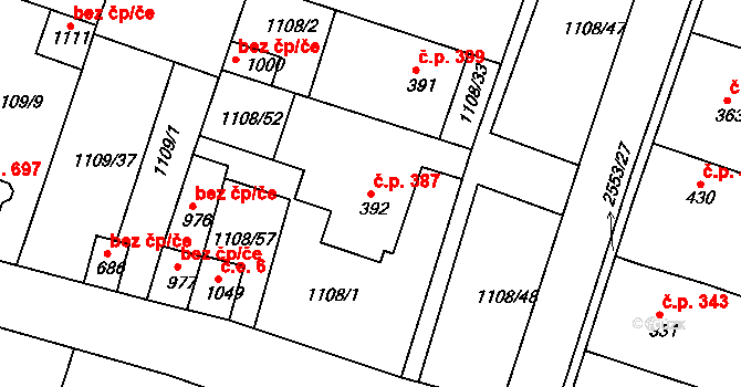 Vranovice 387 na parcele st. 392 v KÚ Vranovice nad Svratkou, Katastrální mapa