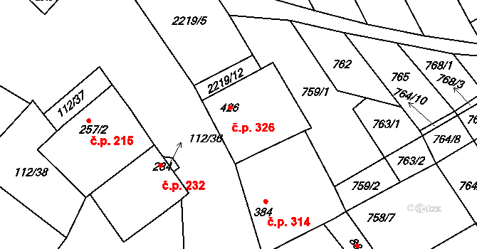 Vrbice 326 na parcele st. 426 v KÚ Vrbice u Velkých Pavlovic, Katastrální mapa