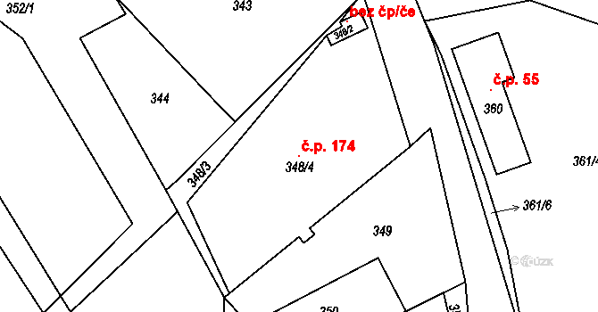 Dobranov 174, Česká Lípa na parcele st. 348/4 v KÚ Dobranov, Katastrální mapa