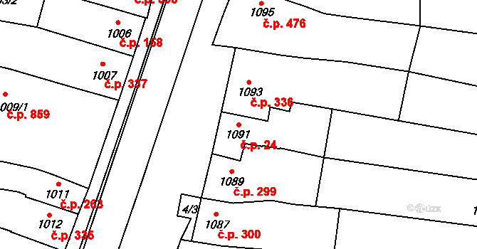 Koryčany 24 na parcele st. 1091 v KÚ Koryčany, Katastrální mapa