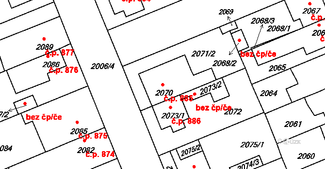 Holešov 885 na parcele st. 2070 v KÚ Holešov, Katastrální mapa