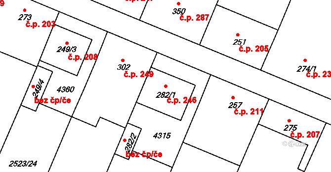 Višňové 246 na parcele st. 282/1 v KÚ Višňové, Katastrální mapa