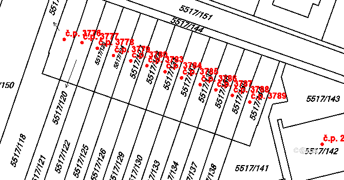 Jihlava 3785 na parcele st. 5517/132 v KÚ Jihlava, Katastrální mapa