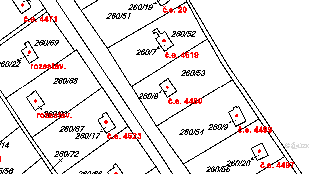 Helenín 4480, Jihlava na parcele st. 260/8 v KÚ Helenín, Katastrální mapa