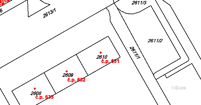 Lyžbice 631, Třinec na parcele st. 2610 v KÚ Lyžbice, Katastrální mapa