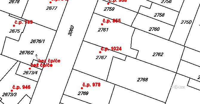 Čelákovice 1024 na parcele st. 2767 v KÚ Čelákovice, Katastrální mapa