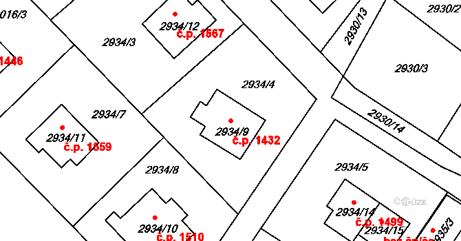 Roztoky 1432 na parcele st. 2934/9 v KÚ Žalov, Katastrální mapa