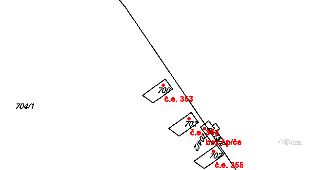 Veverská Bítýška 353 na parcele st. 700 v KÚ Veverská Bítýška, Katastrální mapa