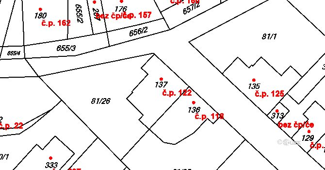 Lhota 122 na parcele st. 137 v KÚ Lhota u Kamenných Žehrovic, Katastrální mapa