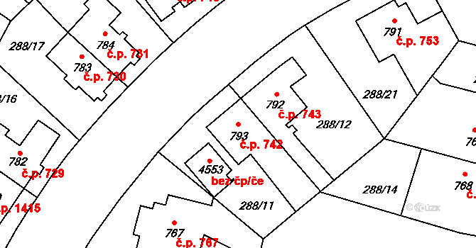 Kyjov 742 na parcele st. 793 v KÚ Kyjov, Katastrální mapa