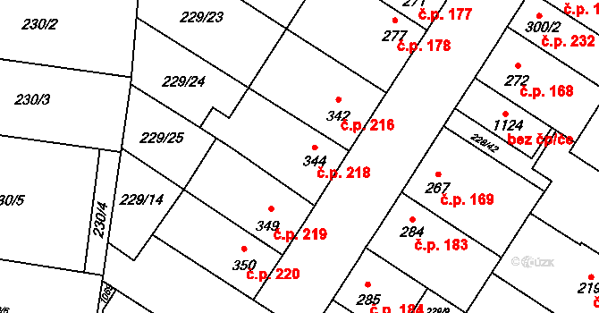 Humny 218, Pchery na parcele st. 344 v KÚ Pchery, Katastrální mapa