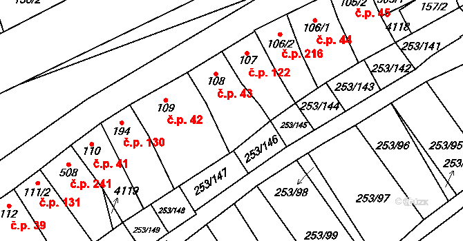 Chvalkovice na Hané 43, Ivanovice na Hané na parcele st. 108 v KÚ Chvalkovice na Hané, Katastrální mapa