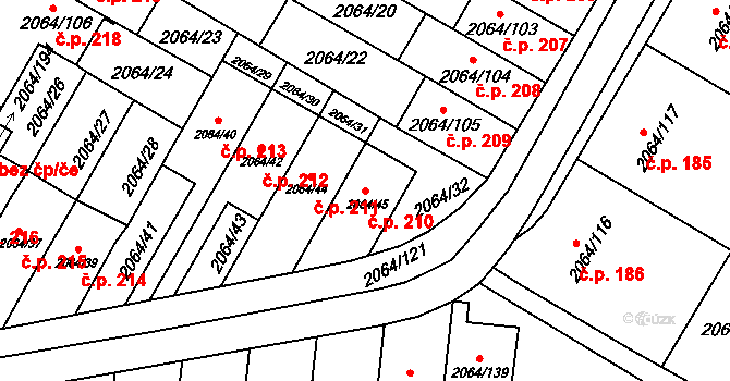 Brňany 210, Vyškov na parcele st. 2064/45 v KÚ Vyškov, Katastrální mapa