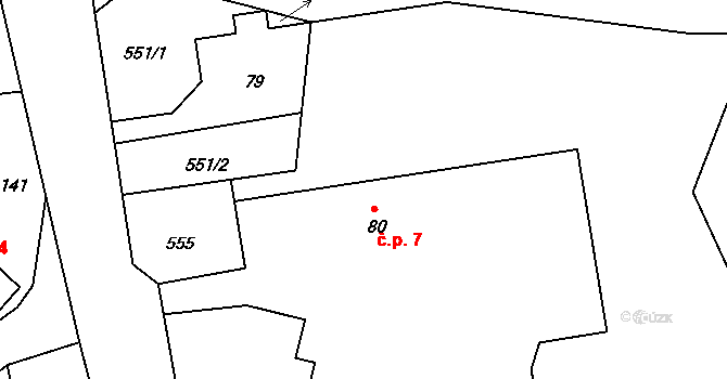 Rudíkovy 7, Třemešná na parcele st. 80 v KÚ Rudíkovy, Katastrální mapa