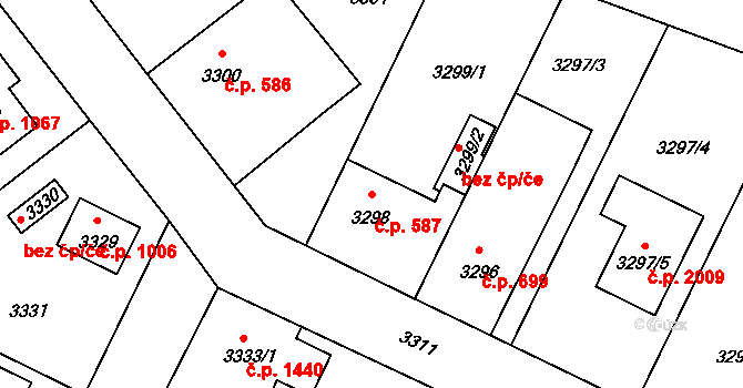 Úvaly 587 na parcele st. 3298 v KÚ Úvaly u Prahy, Katastrální mapa