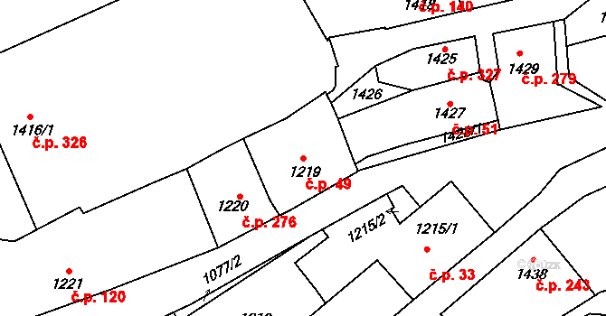 Buštěhrad 49 na parcele st. 1219 v KÚ Buštěhrad, Katastrální mapa